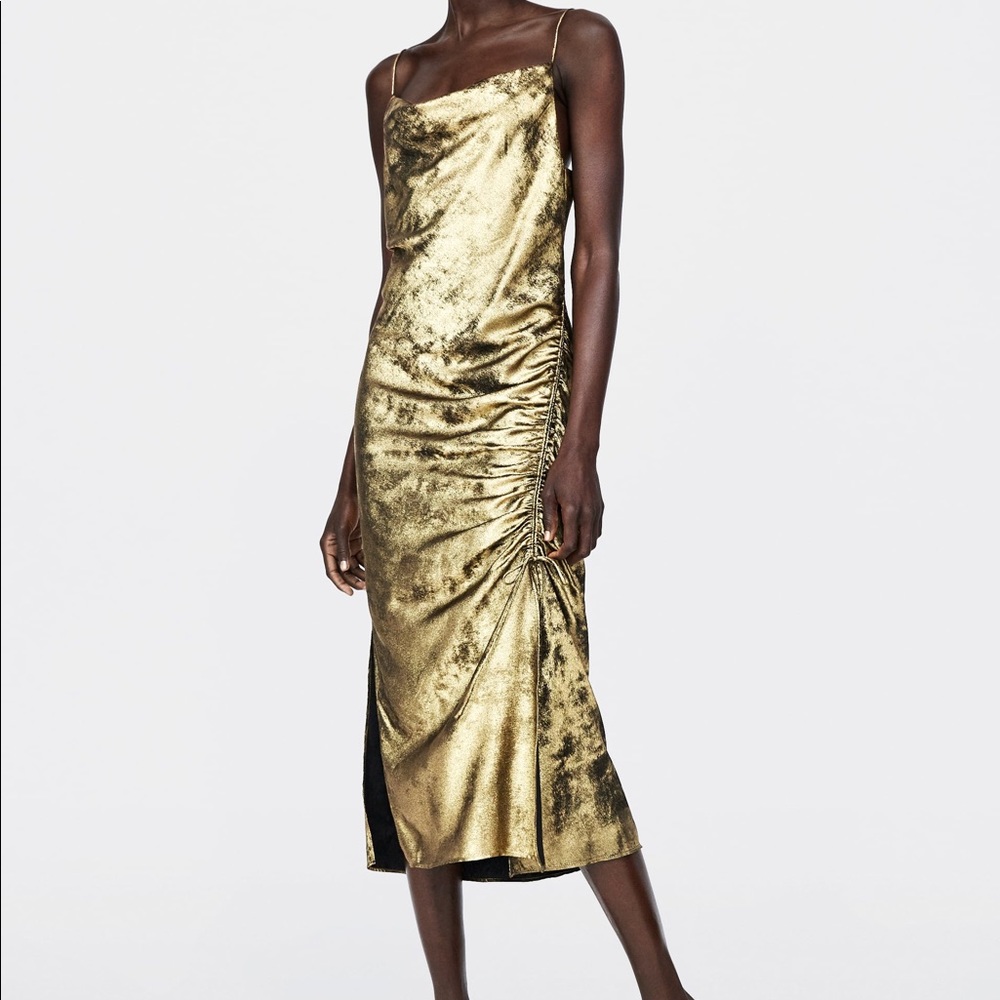 Brand new zara gold slip dress